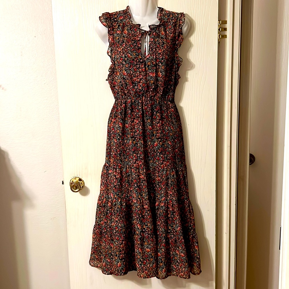 Black and pink maxi dress elastic waist with ruffles